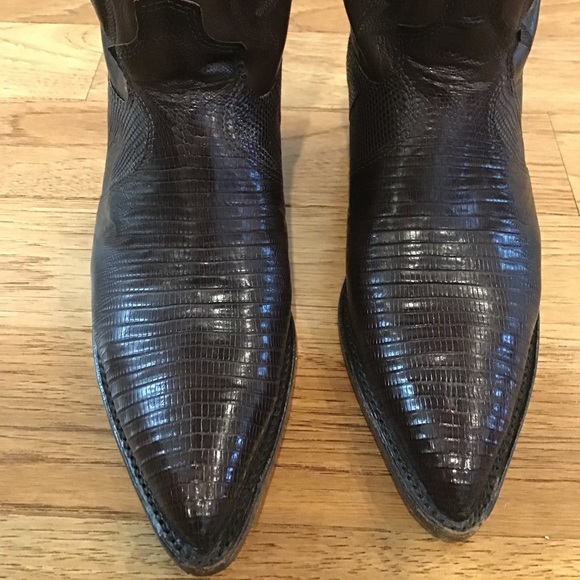 SALE❗️JUSTIN CHOCOLATE IGUANA LIZARD NARROW TOE - Picture 2 of 16